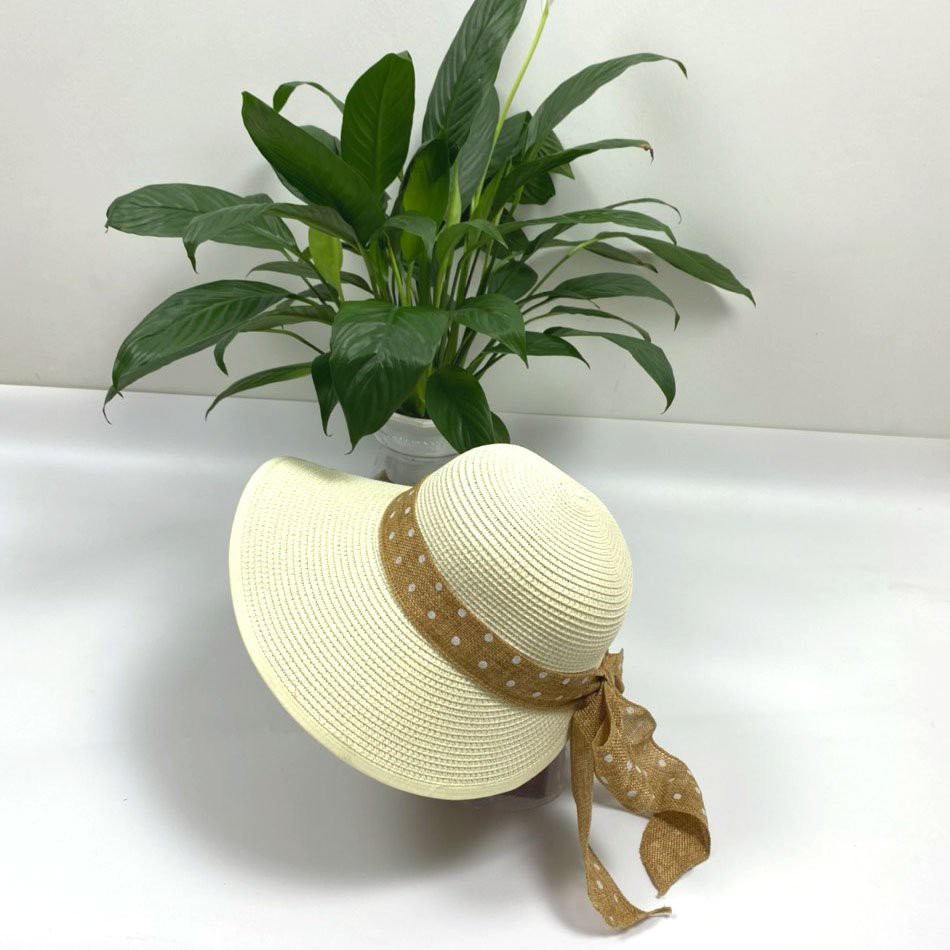 MŨ NÓN CÓI KHUYẾT SAU PHỐI NƠ VOAN CHẤM BI MÀU TRẮNG Thời Trang Chống Nắng, Phong Cách Cá Tính Mùa Hè Cho Nữ