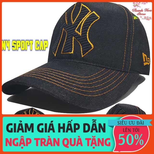 Mũ lưỡi trai NY nam nữ chất bò màu đen logo vàng đẹp, cá tính, giá rẻ - Nón kết jean bụi thời trang cao cấp xịn