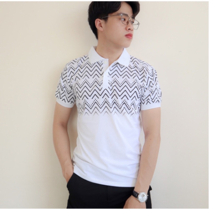 Áo Polo nam cổ bẻ phối hoạ tiết đen trắng form ôm dáng chuẩn chất vải thun lạnh cotton thấm hút mồ hôi | BigBuy360 - bigbuy360.vn