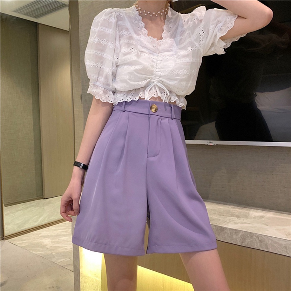Quần short ống rộng cạp cao lưng thun màu đen D45 CRQ017 pyenstore