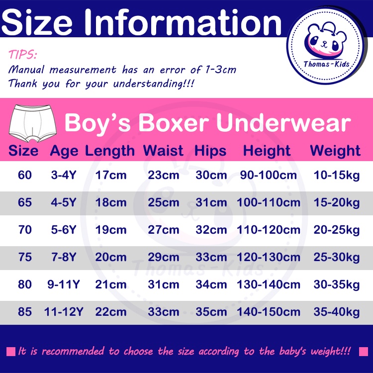 [THOMAS KIDS] Bộ 3 Quần Lót Boxer Vải Cotton Mềm Mại In Họa Tiết Khủng Long Dễ Thương Cho Bé Trai