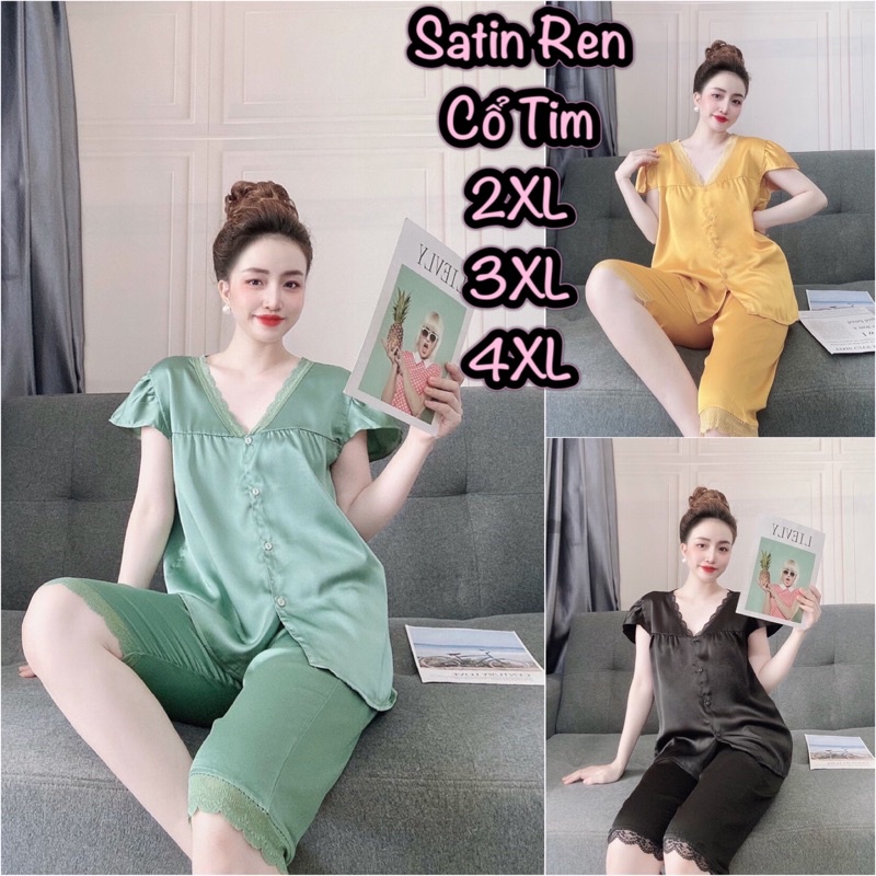 (45-100kg) Đồ Bộ Bigsize Satin Ren 3 size - chất mịn mát