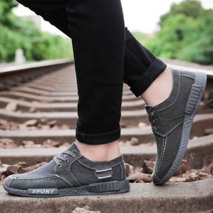 Giày nam Sport khóa lệch cá tính buộc dây thời trang màu xám