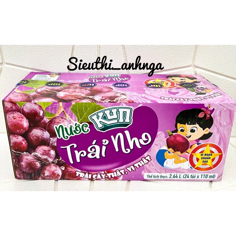 Thùng Nước Trái Cây Kun Trái Nho/Trái Ổi/Trái Cây (24 túi x 110ml)