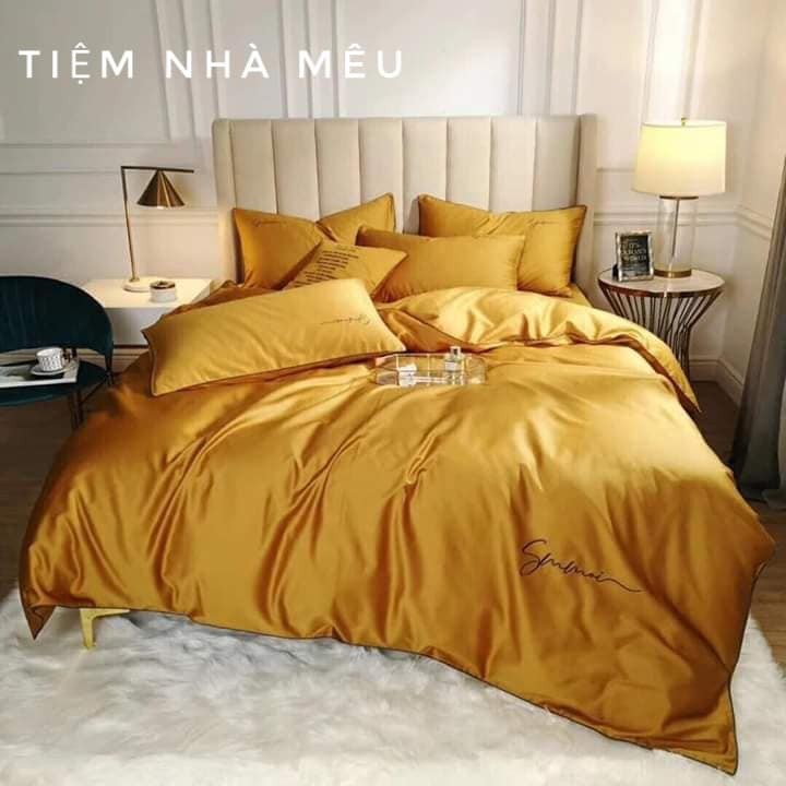 Set Chăn Ga Gối  4 Món Lụa Tencel Màu Trơn Chữ Sumoi  Mới 2021 Cập Bến (Nhiều Màu - Vol3)