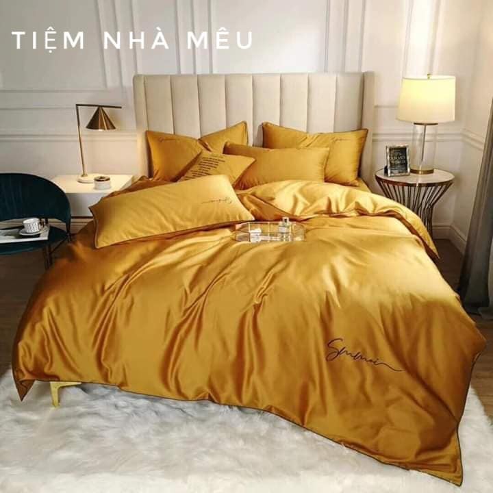 Set Chăn Ga Gối  4 Món Lụa Tencel Màu Trơn Chữ Sumoi  Mới 2021 Cập Bến (Nhiều Màu - Vol3)