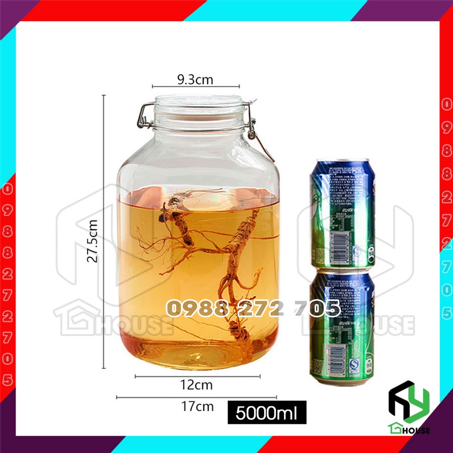 ITALY-Hũ thủy tinh lớn nắp cài FIDO - Bormioli Rocco - 5 lít - Siêu kín hơi - Glass jar with airtight lid