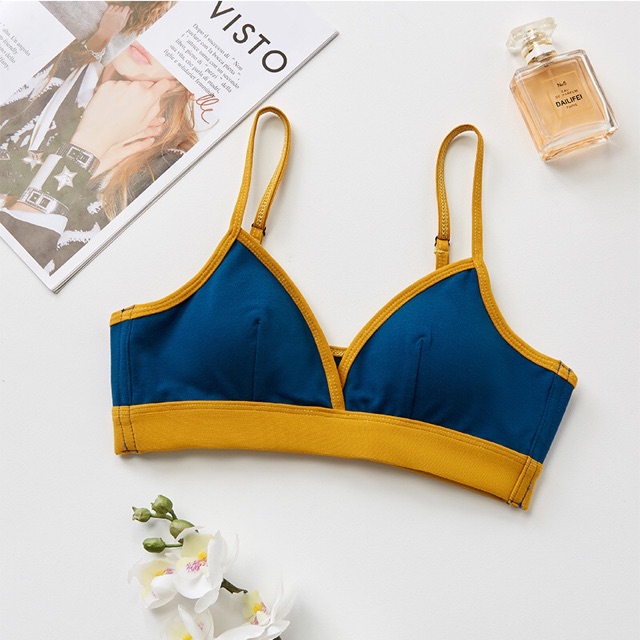 (Thanh lý size S) Áo Lót Bralette Cotton Không Gọng Thiết Kế Có Khe Tháo Mút Phối Màu Cá Tính B213