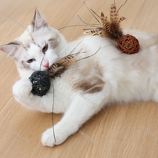 ĐỒ CHƠI CHÓ MÈO VỜN BẮT, BÓNG ĐAN BẰNG MÂY CÓ LÔNG VŨ,CHUÔNG LỤC LẠC