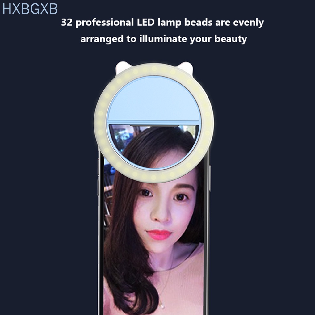 HXBG Phone Mini LED Ring Light Selfie Living Streaming 36 LEDs Portable Ring Lamp Dimmable Rechargeable