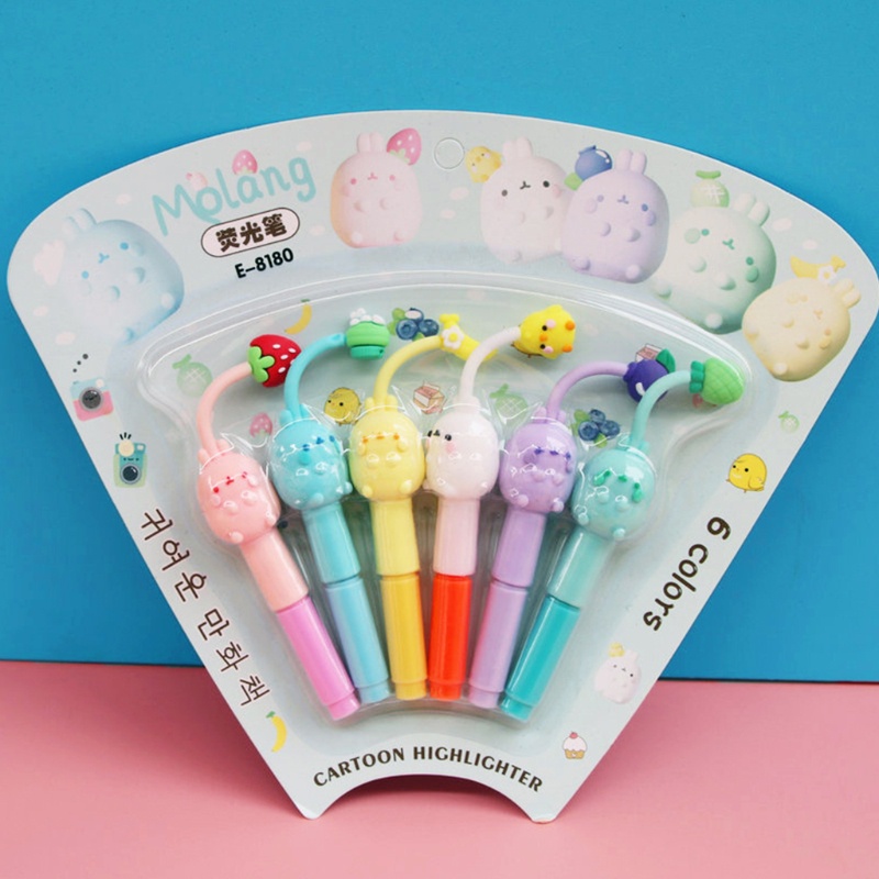 Bộ 6 Bút Dạ Quang Mini Hình Thỏ Hoạt Hình Đáng Yêu