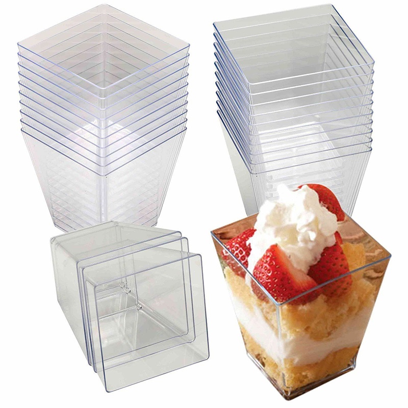 50pcs Transparent Plastic Cups Mousse Cup Square Food Container Bekas Plastik for Jelly Yogurt Smoothie Dessert Without Lid