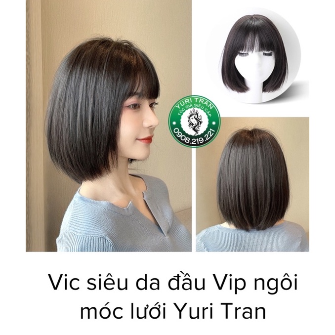 SIÊU DA ĐẦU LƯỚI VIP- Dáng tóc vic mái thưa đen tự nhiên form đẹp  tơ siêu cấp chịu max nhiệt , tặng kèm lưới