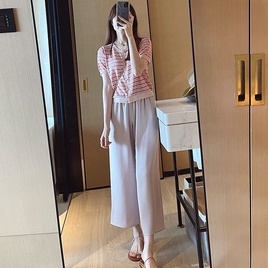 Áo cardigan ZHELIHANGFEI dệt kim tay ngắn kẻ sọc mềm mại siêu nhẹ tùy chọn màu sắc