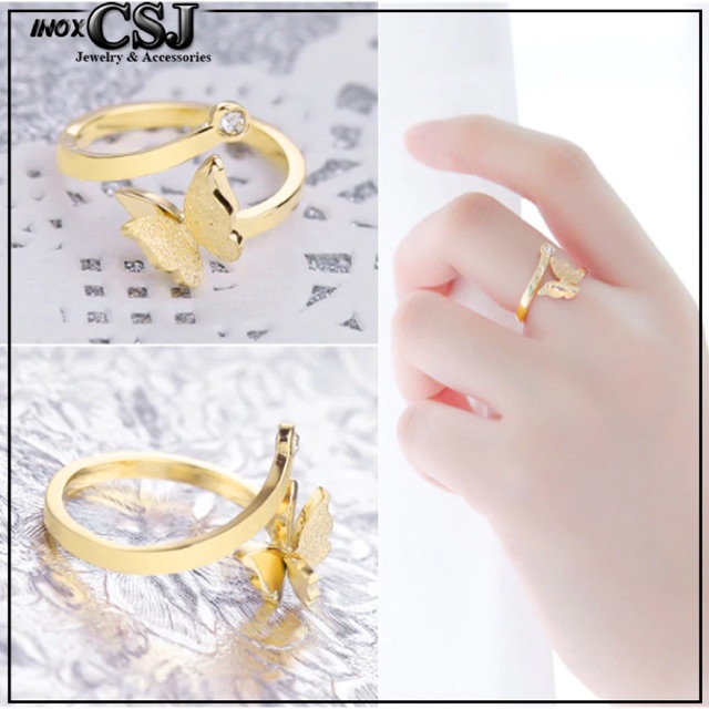 NHẪN TITAN CON BƯỚM PHUN CÁT FREE SIZE MÀU VÀNG