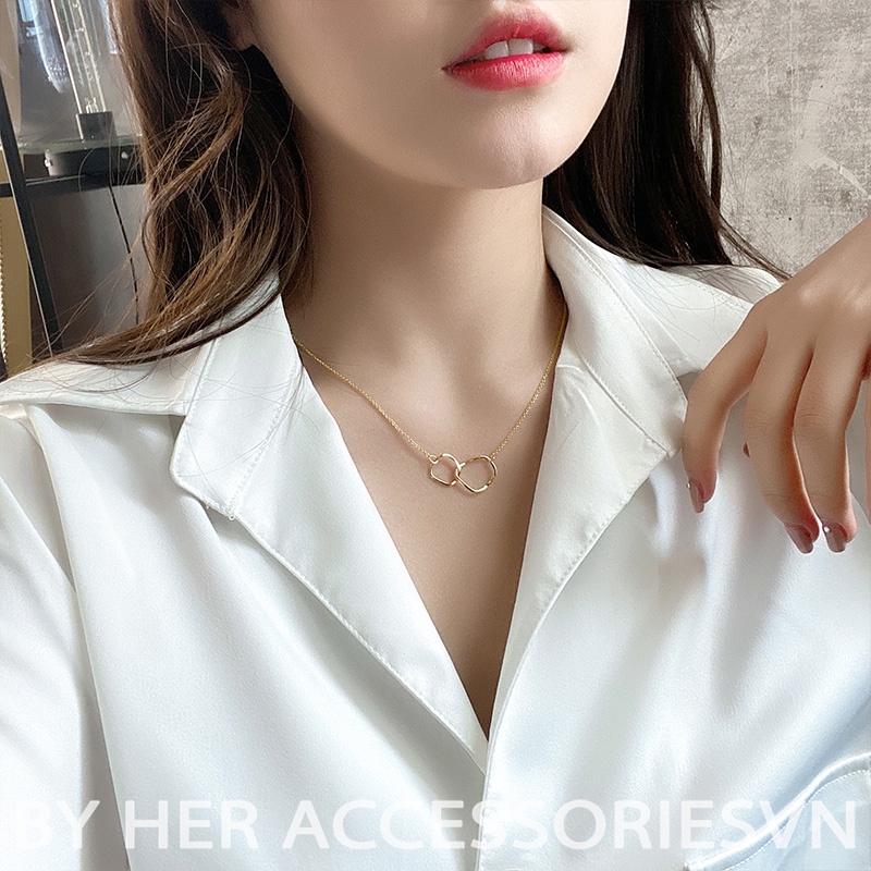 Dây Chuyền, Vòng Cổ Dáng Mảnh Thanh Lịch Mặt Tròn Đan Nhau Her Accessories C17