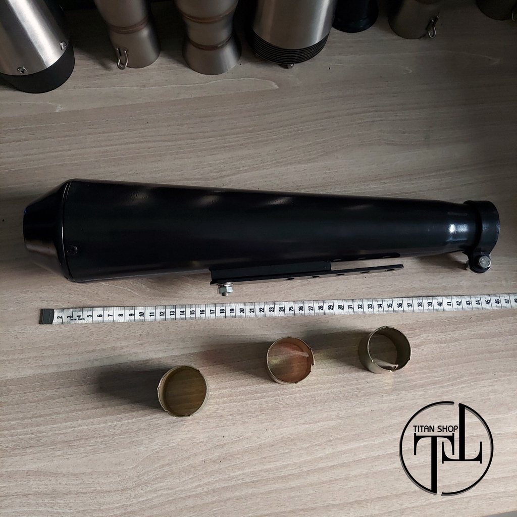 Pô Cafe Racer Màu Đen - Pô Chùy - Ruột Thủy Tinh - Có Vách Ngăn Cản Khí Tạo Âm Thanh Trầm Ấm