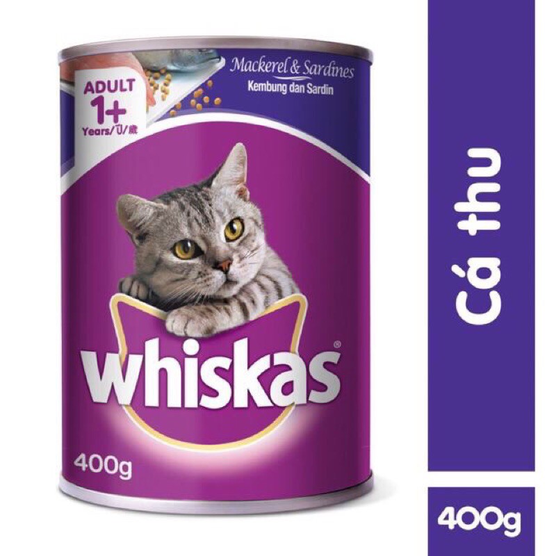 Pate whiskas lon 400g cho mèo lớn ( vị cá biển , vị cá thu)