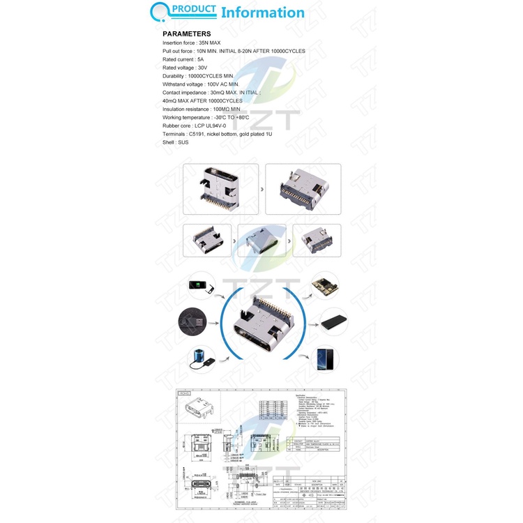 Set 10 Ổ Cắm Kết Nối Smt Usb 3.1 Type-C 16pin Cho Điện Thoại