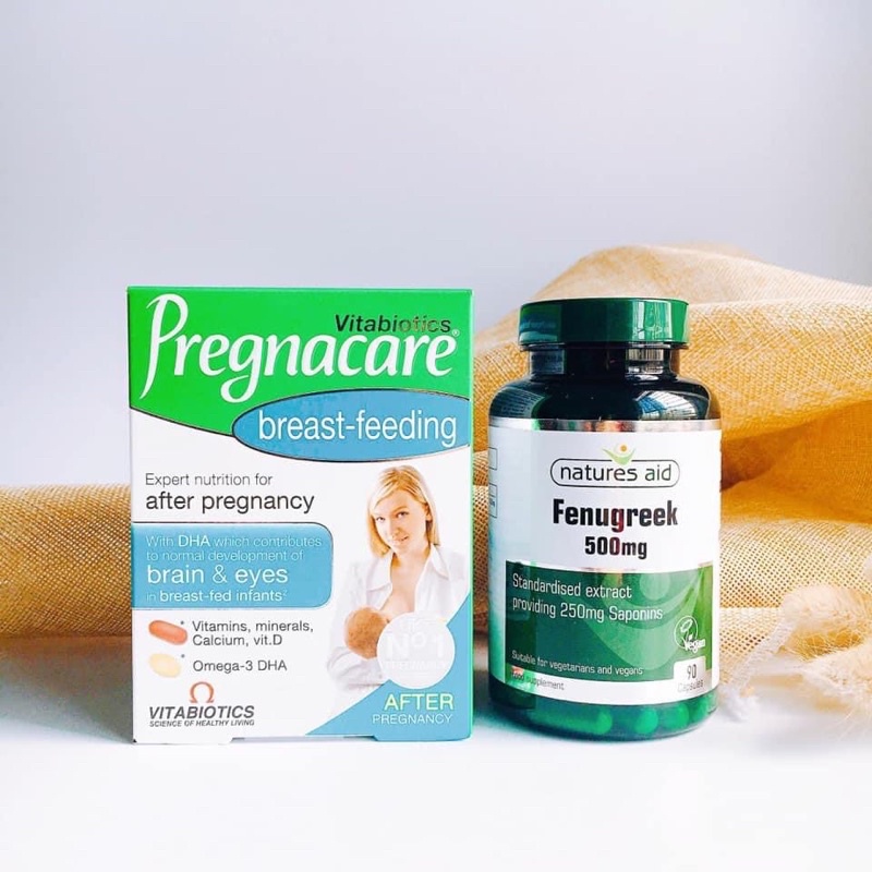 Combo Pregnacare breast-feeding + Cỏ lợi sữa cà ri của UK