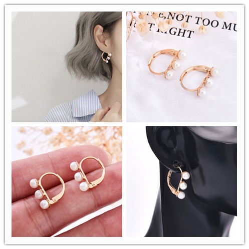 Cặp khuyên tai hợp kim gắn ngọc trai đơn giản thanh lịch phong cách Pháp