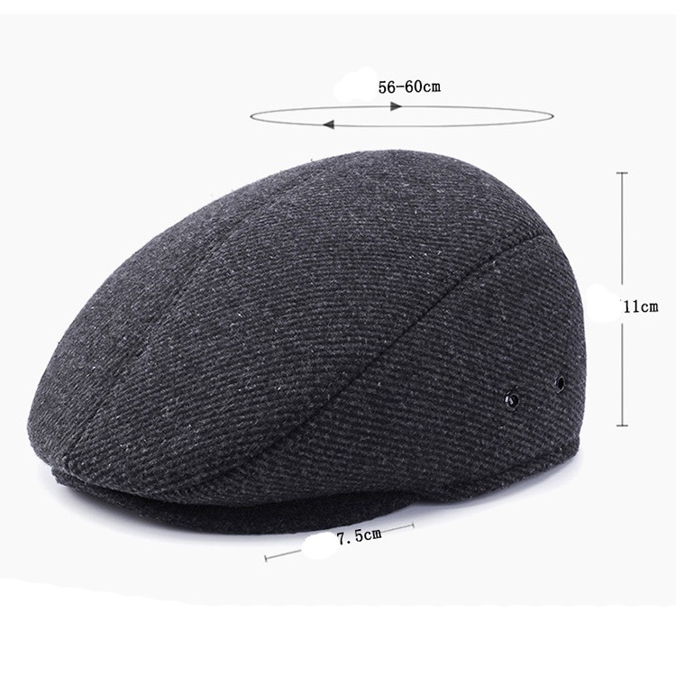 Mũ nồi / Mũ Beret nam trung niên thu đông trơn-can giữa – thiết kế che được tai và gáy