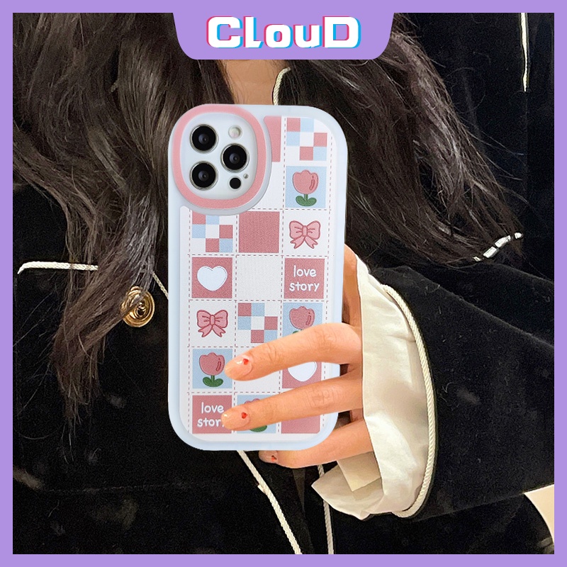 Cute Cartoon Love Heart Phone Case Compatible for iPhone 6 6s 7 8 Plus 11 12 13 Pro Max SE 2020 X XR XS Max Ultra Thin Full Soft TPU Lovely Bow Tie Flower Plaid Girls Pink Cover