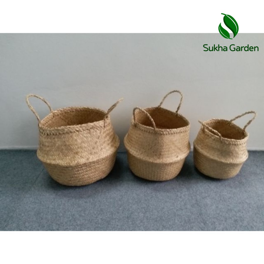 Giỏ cói đựng cây, trang trí Vintage