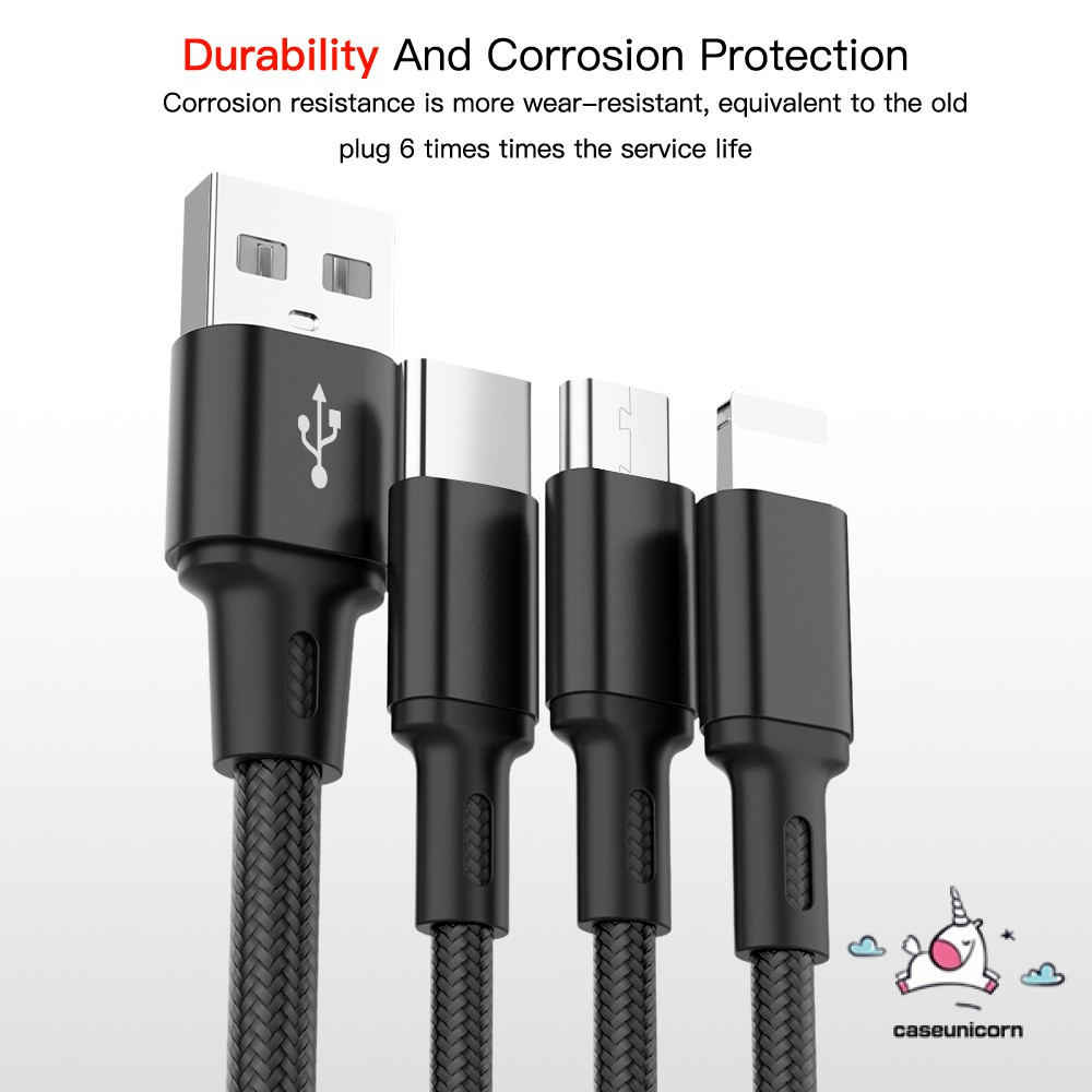 Cáp sạc nhanh thiết kế 3 trong 1 cổng Micro Usb Type C thích hợp cho Iphone