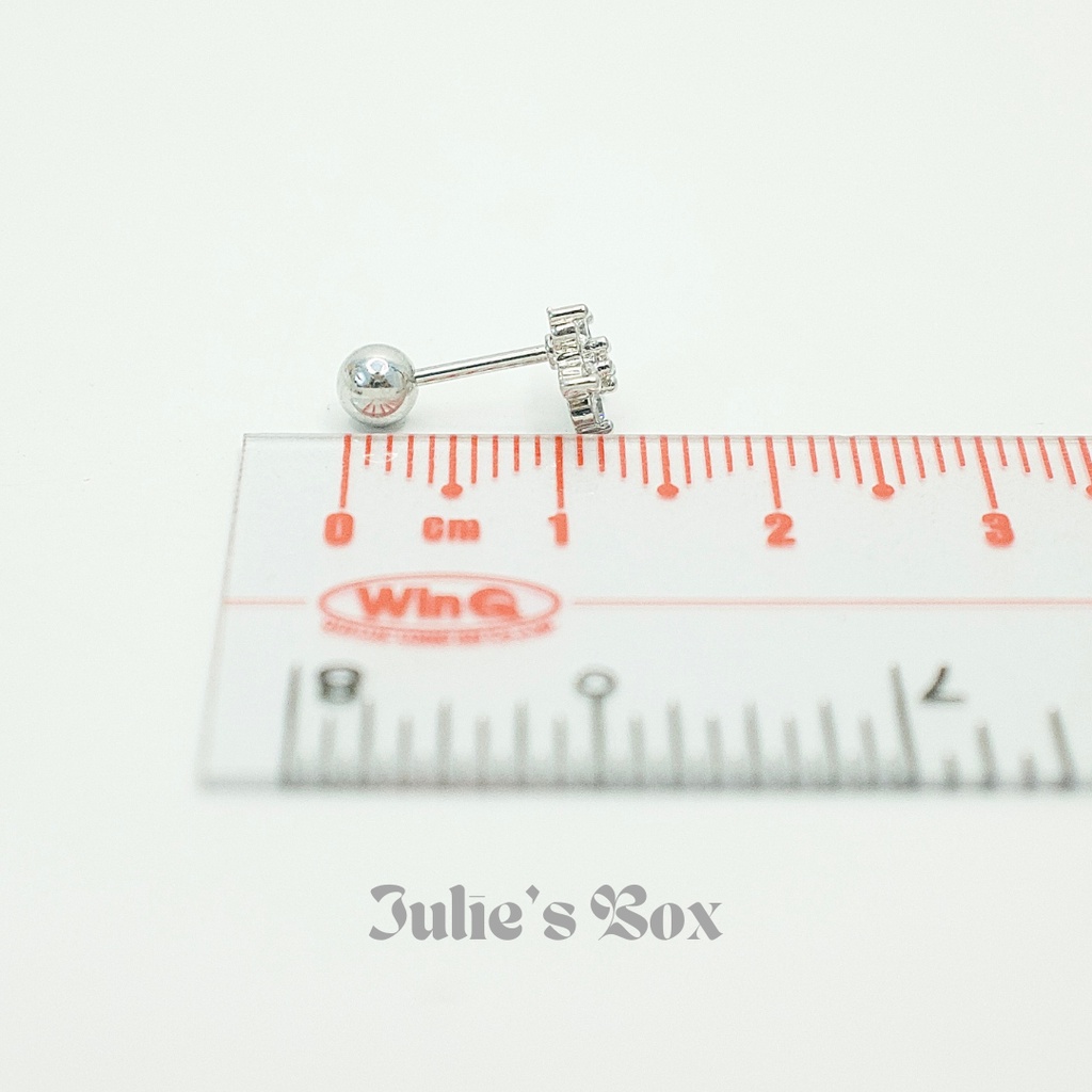[1 Chiếc] Khuyên Tai Titan Hoa 5 Cánh Đá Trắng Unisex Màu Bạc Đuôi Bi Không Ngứa Bông Tai Julies Box 66