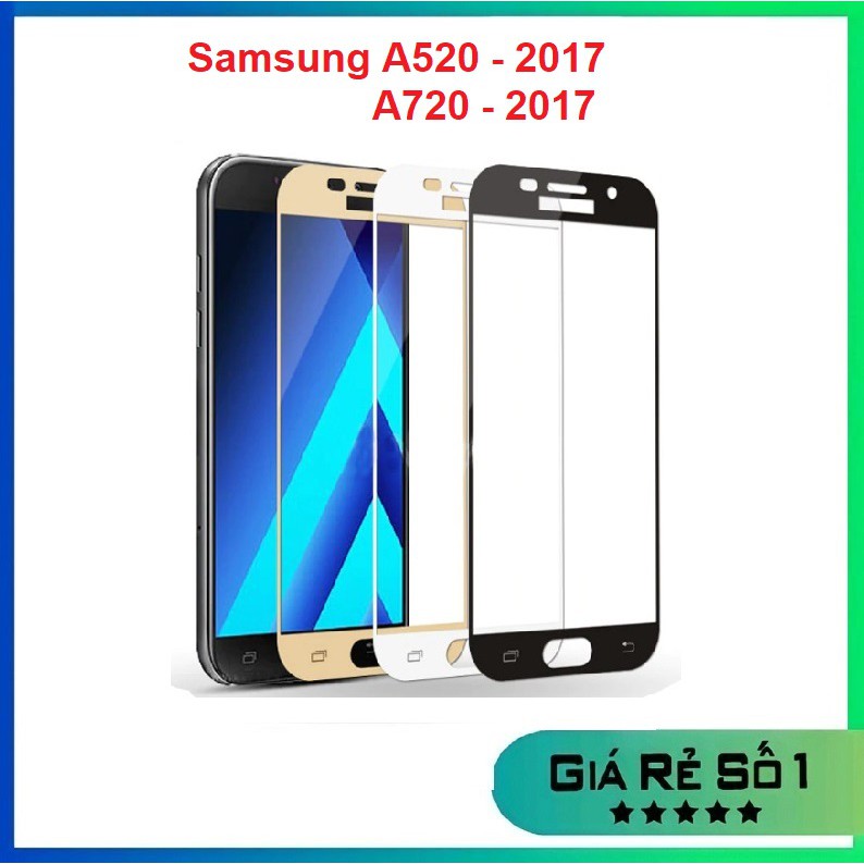 Kính cường lực Samsung A520 / A720  full màn tặng kèm keo chống hở mép - 3 màu đen/ trắng/ vàng