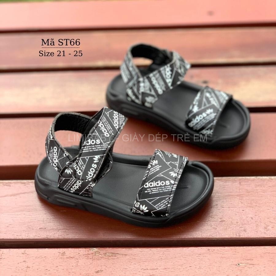 Sandal cho bé trai đen chữ trắng aaidos quai dán thời trang da cao cấp êm mềm phù hợp cho trẻ em tập đi 1 2 3 tuổi ST66