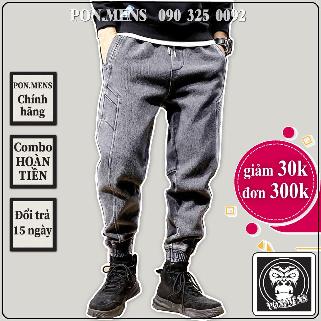 Quần Jeans Jogger nam màu xám đen bó gấu lưng chun dây buộc 302 pon.mens