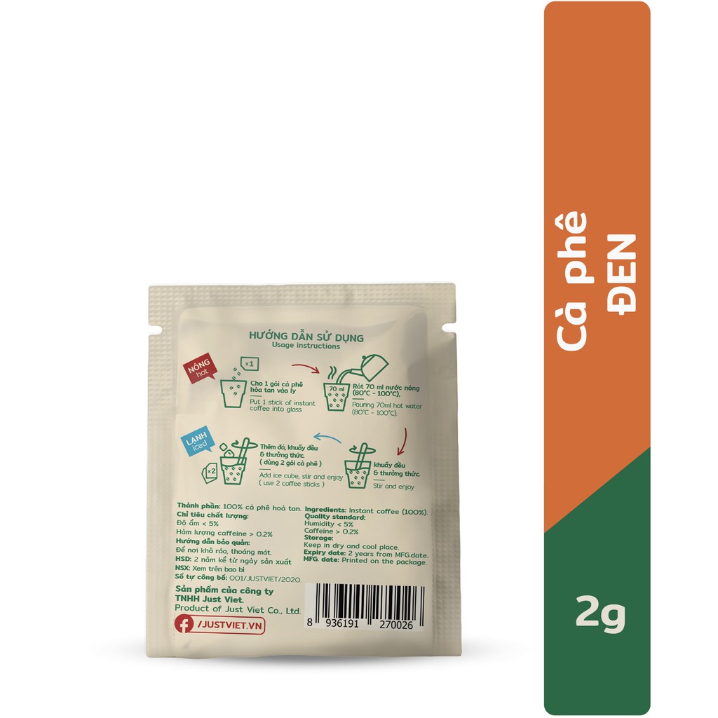 Cà Phê Đen Just Viet - Đúng Điệu Gu Việt - Sánh Đậm Tự Nhiên - 2g | BigBuy360 - bigbuy360.vn