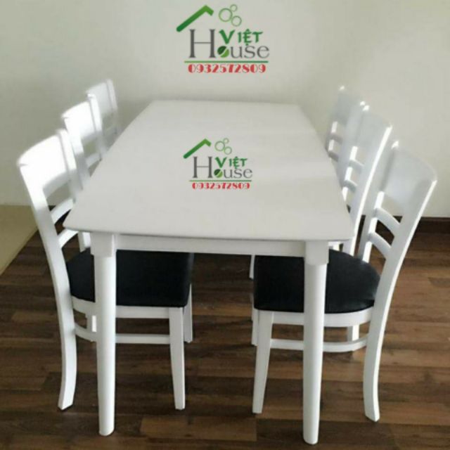 (Freeship nt HCM, Dĩ An, Biên Hoà) Bộ bàn ăn 6 ghế màu trắng giá rẻ