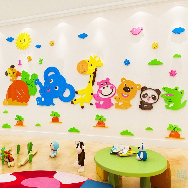 Tranh dán tường mica 3d decor khổ lớn nhổ củ cải trang trí mầm non, phòng cho bé Nhiều Size - EPeBen