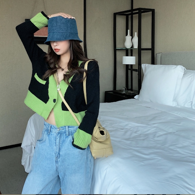 QKOOLE Áo len  dài tay cổ chữ V phong cách Hàn Quốc đơn giản thời trang đáng yêu cho nữ