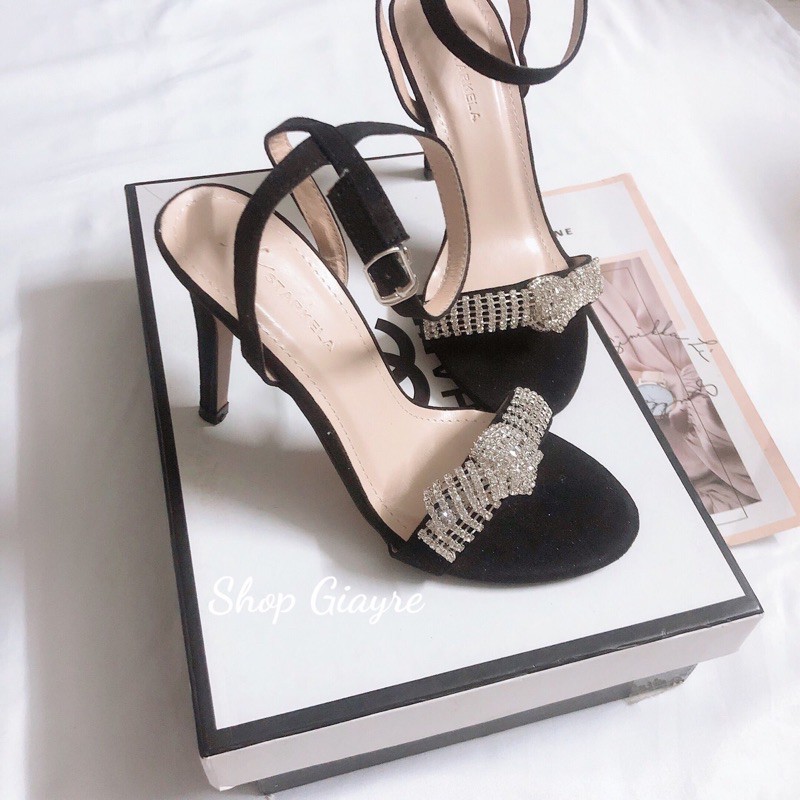 Sandal nỉ dây bản gút nơ đá xinh xắn gót 8p ( hàng đẹp )