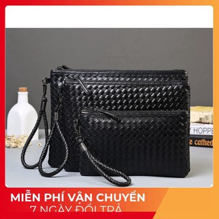 Ví Cầm Tay Clutch Nam Nữ Họa Tiết Đan Chéo Độc Đáo Phong Cách Hàn Quốc Nhỏ Gọn Siêu Tiện Lợi Da Pu Cao Cấp Mềm Đẹp