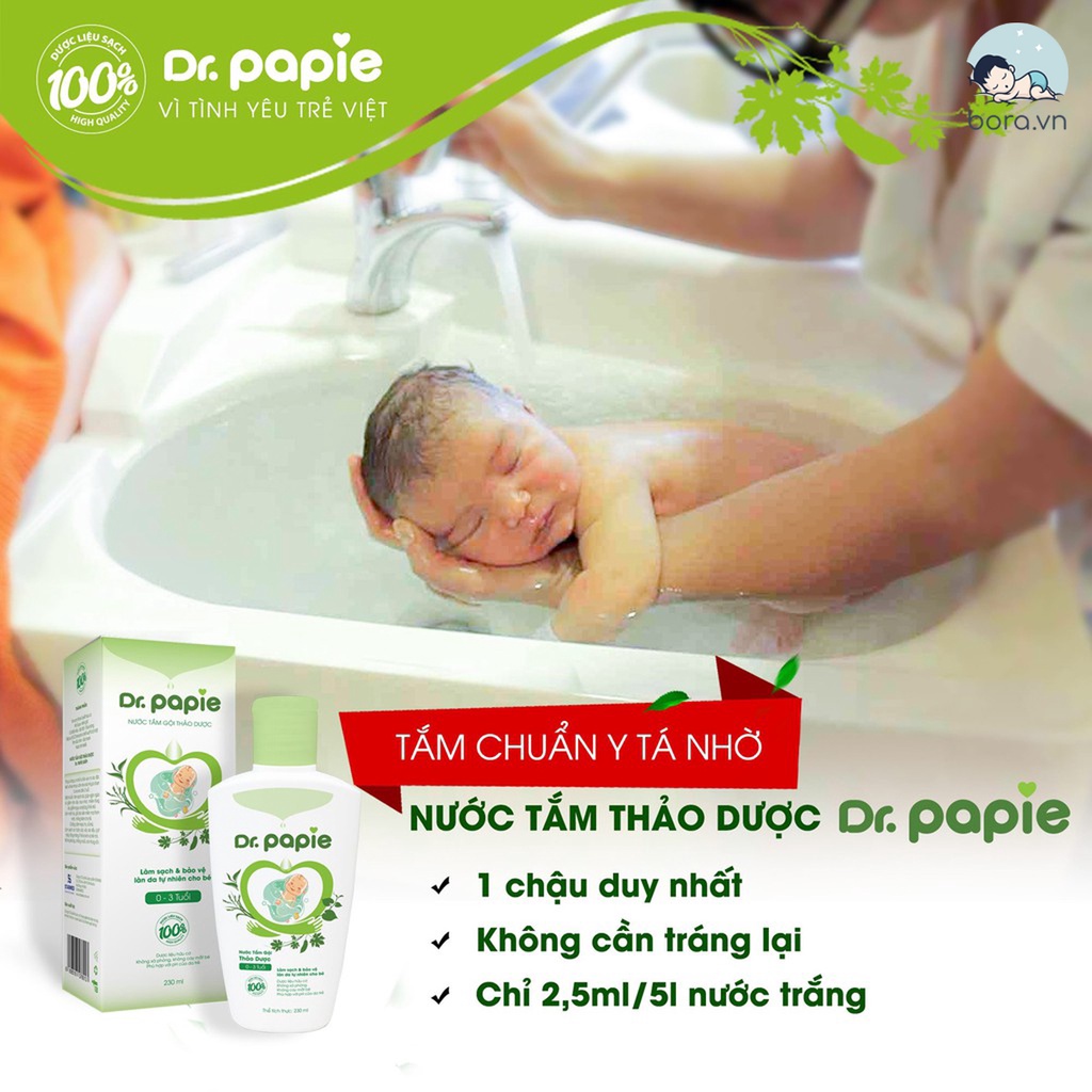 Nước tắm gội thảo dược Dr Papie cho bé từ 0 - 3 tuổi 230ml