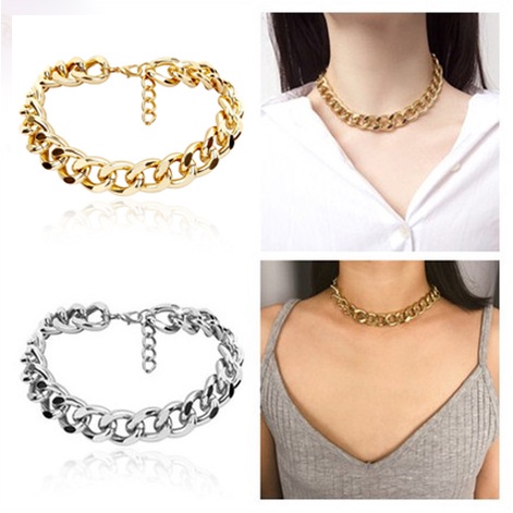 Thời Trang Vòng Cổ Choker Dây Xích Vàng Phong Cách Hip Hop Cho Nam Và Nữ