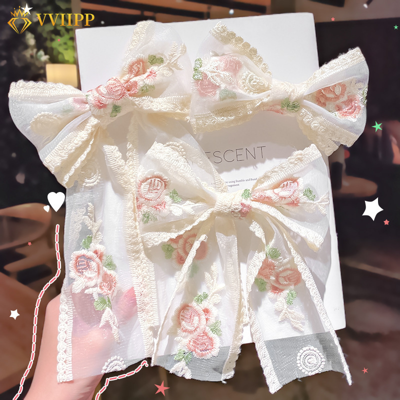 Kẹp tóc mặt nơ thêu phong cách lolita thanh lịch thời trang dành cho nữ