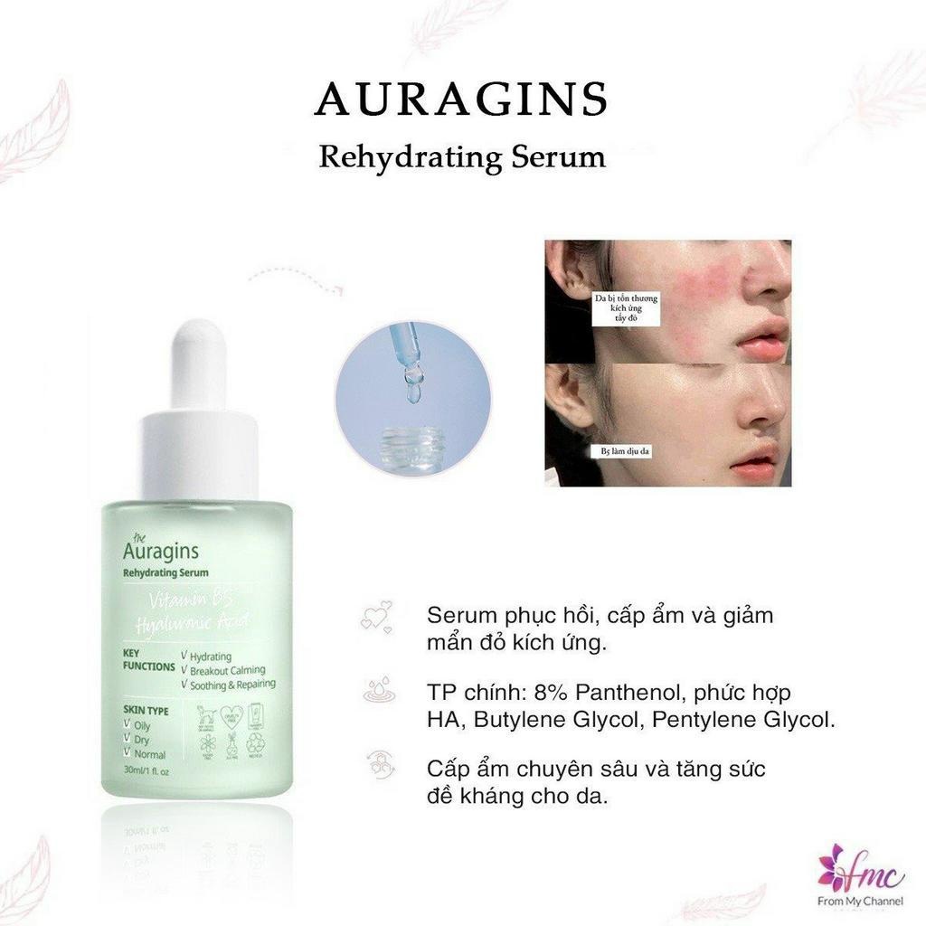 Dưỡng Ẩm The Auragins 8% Vitamin B5 + Hyaluronic Acid Rehydrating Serum 30ml + Tặng 1 túi chườm giảm đau b