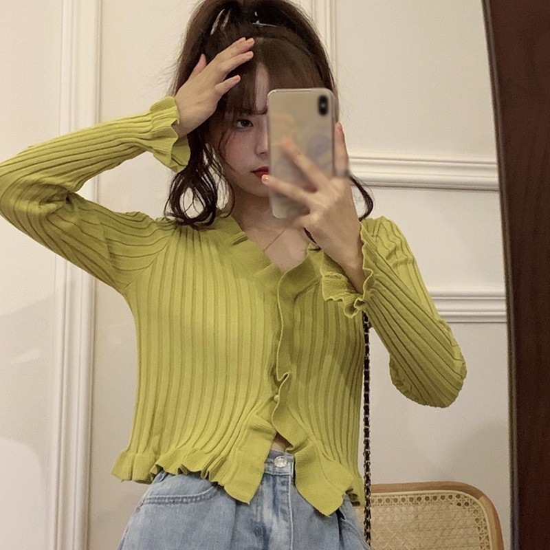 Áo Cardigan Dệt Kim Tay Dài Phối Nút Thiết Kế Cổ Chữ V Hợp Thời Trang | BigBuy360 - bigbuy360.vn