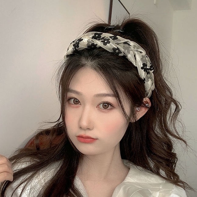Băng Đô Vải Hoa Kiểu Tết Tiểu Thư | Bờm Tóc Đen Trắng