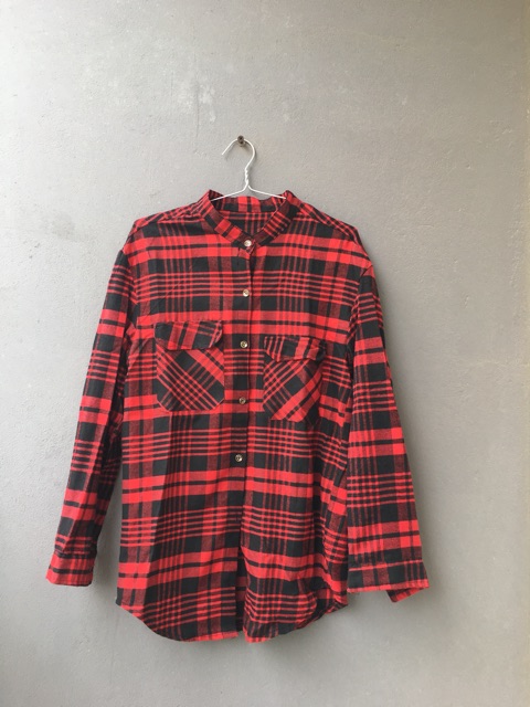 Áo sơ mi flannel kẻ đỏ đen unisex