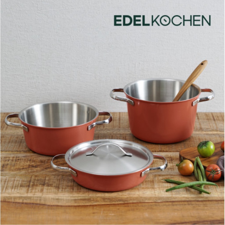 Bộ 3 nồi mini 5 lớp size 20cm phủ gốm Edelkochen - Màu Xanh Mint/Đỏ