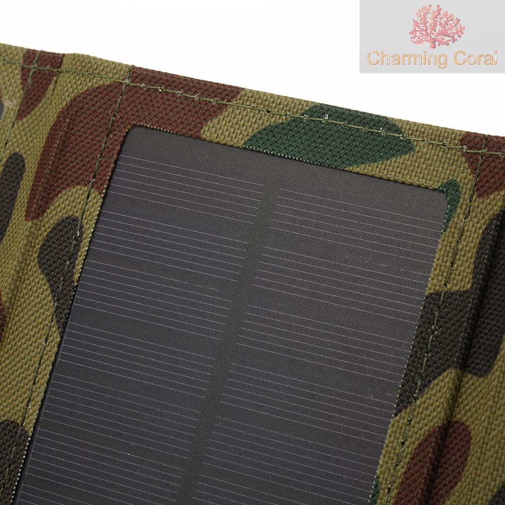【char】10W/5V Portable Solar Charger With USB Port Foldable 5 Solar Panel Camping Hiking Travel Compact Solar Power Phone Charger For Tablet Laptop Cellphones Camouflage