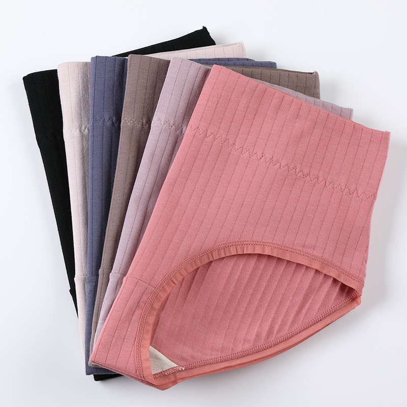 Quần lót cotton lưng cao màu trơn quyến rũ cho nữ
