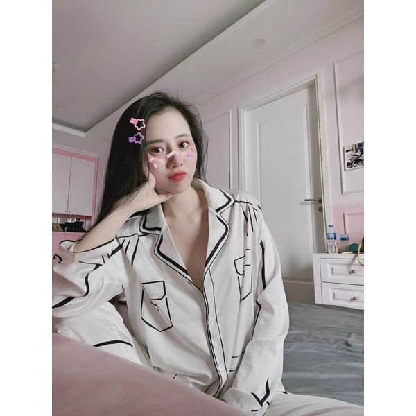 Bộ pijama Lụa QC Mẫu Mới Tay Dài Quần Dài Siêu Hot
